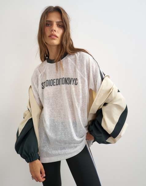 Topshop - camiseta gráfica semitransparente de tejido slub en crudo - view 1