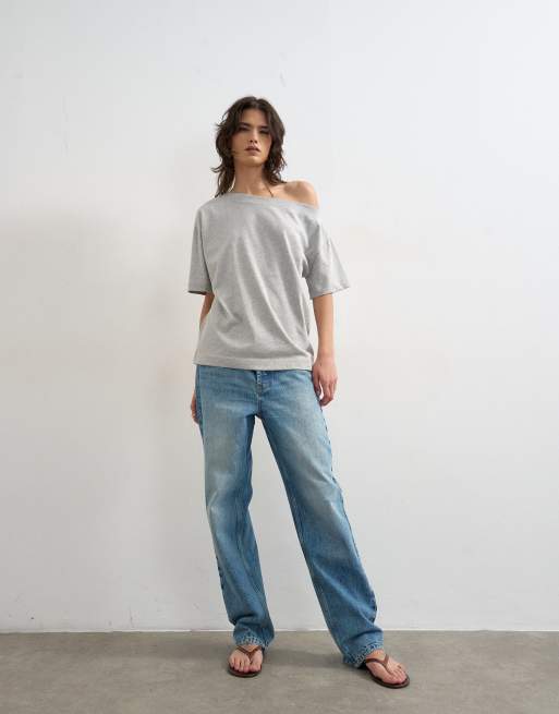 Topshop - Camiseta gris jaspeado con sisas caídas, 3 de 4