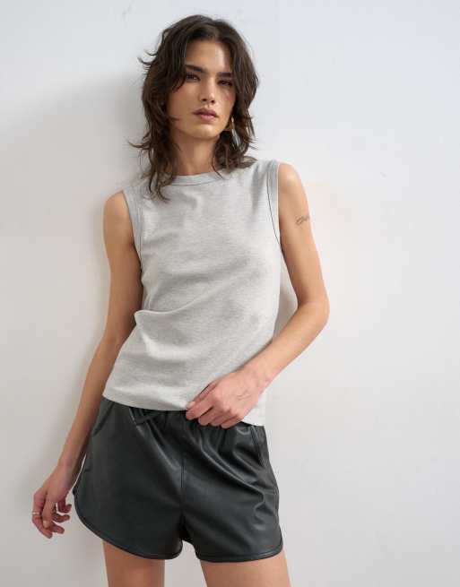 Topshop - Camiseta gris jaspeado sin mangas de corte slim, 2 de 4