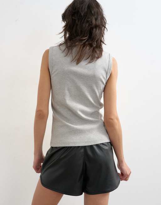 Topshop - Camiseta gris jaspeado sin mangas de corte slim, 4 de 4