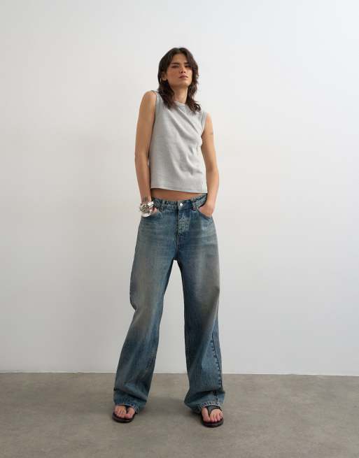 Topshop - Camiseta gris jaspeado sin mangas de corte slim, 2 de 4