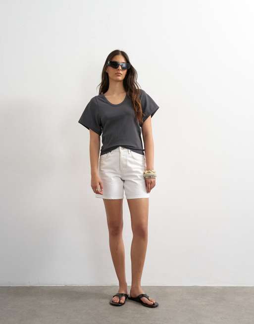 Topshop - Camiseta gris pizarra moldeada con cuello ancho, 2 de 4