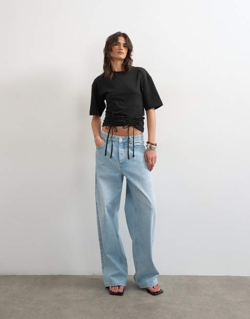 Topshop - Camiseta negra con detalle de cordón ajustable, 4 de 4