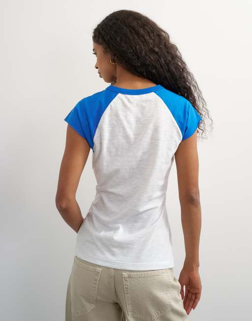 Topshop - camiseta raglán jaspeada color block en azul, 4 de 4