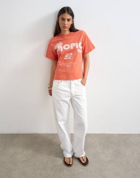 Topshop - Camiseta roja de corte cuadrado con estampado gráfico "Club Tropic" - view 1