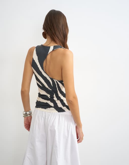 Topshop - camiseta sin mangas asimétrica con espalda de nadador y estampado de cebra, 4 de 4