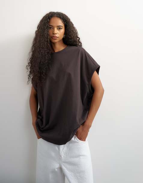 Topshop - camiseta sin mangas extragrande color block en marrón - view 1
