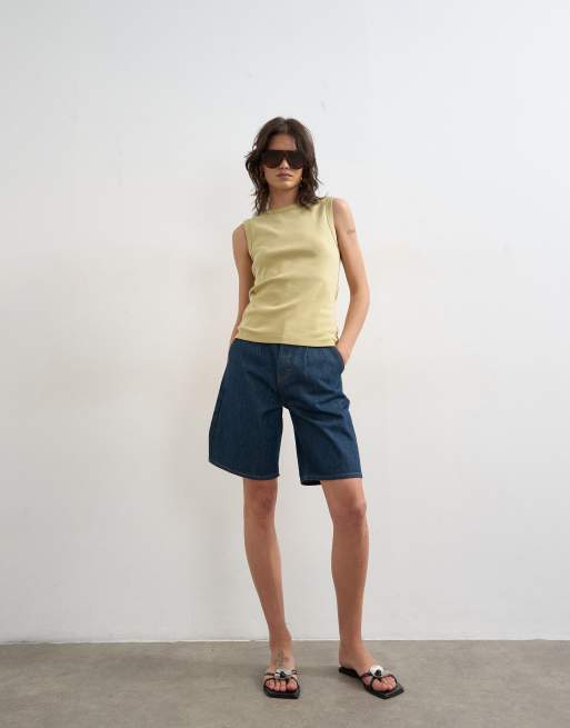 Topshop - Camiseta verde lima pálido sin mangas de corte slim, 2 de 4