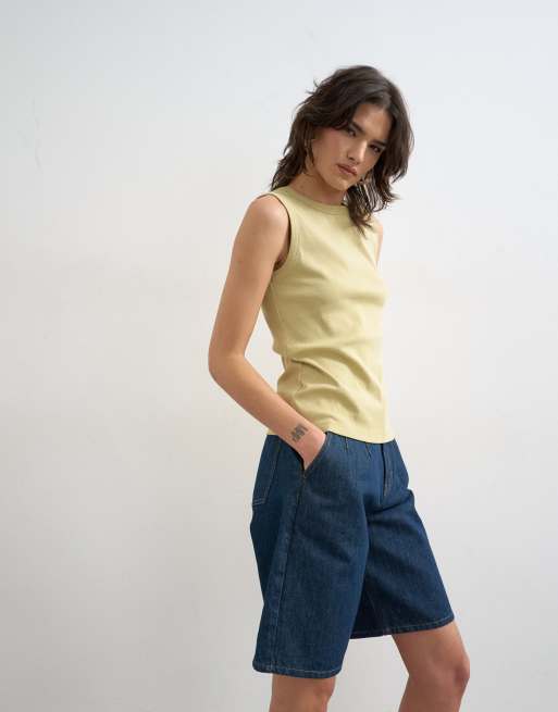 Topshop - Camiseta verde lima pálido sin mangas de corte slim, 3 de 4