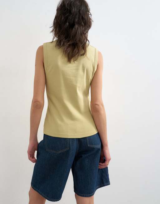 Topshop - Camiseta verde lima pálido sin mangas de corte slim, 4 de 4