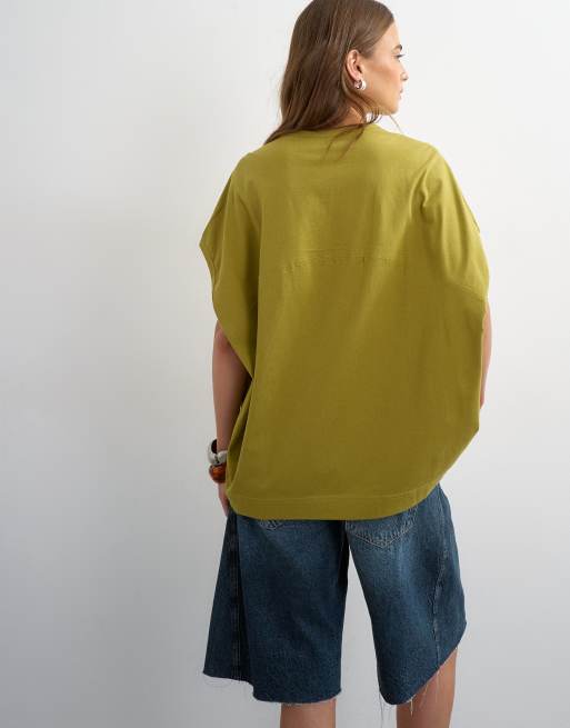 Topshop - Camiseta verde oliva extragrande sin mangas con diseño orbicular, 2 de 4