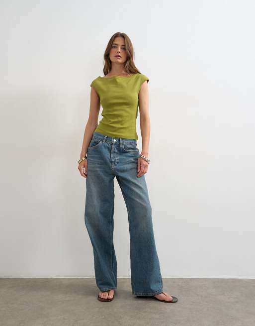 Topshop - Camiseta verde sin mangas con cuello barco de estilo años 90, 3 de 4