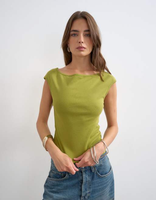 Topshop - Camiseta verde sin mangas con cuello barco de estilo años 90, 4 de 4