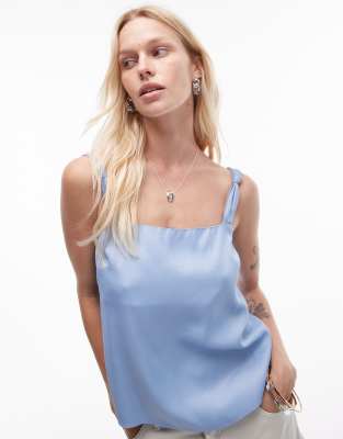 Thumbnail - Topshop - Camisole in Blau mit geknoteten Trägern und eckigem Ausschnitt