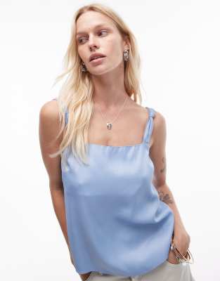 Topshop - Camisole in Blau mit geknoteten Trägern und eckigem Ausschnitt