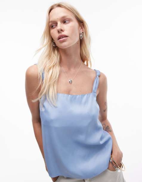 Topshop – Camisole in Blau mit geknoteten Trägern und eckigem Ausschnitt - view 1