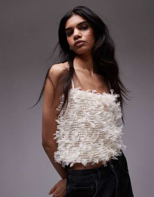 Topshop 3D strappy cami in cream