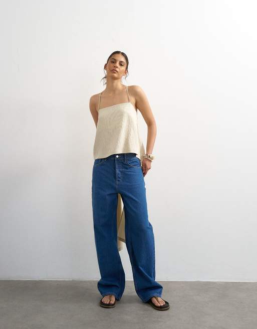 Topshop – Camisole in Ecru mit eckigem Ausschnitt und drapiertem Rückendetail, 2 von 4