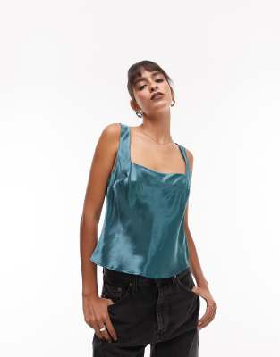 Topshop - Camisole in Ozeanblau mit eckigem Ausschnitt