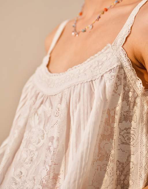 Topshop – Camisole in Weiß mit Blumenstickerei, Kombiteil, 4 von 4
