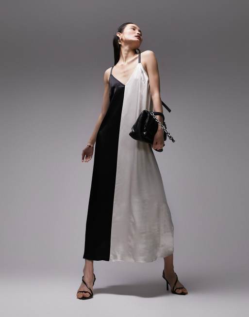 Topshop – Camisole-Midikleid mit Farbblock-Design in Schwarz und Weiß