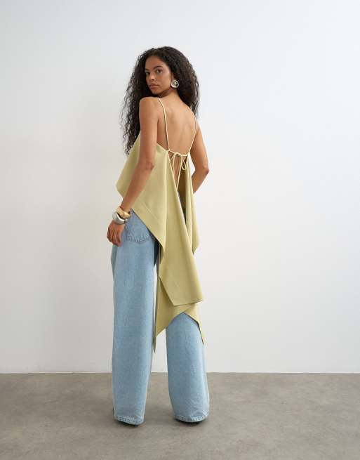 Topshop Camisole mit eckigem Ausschnitt und Drapierung am Rücken in Salbeigrün, 3 von 4