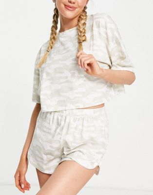 Topshop camouflage print t shirt and shorts pyjama set in multi