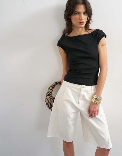 Topshop - Canotta anni '90 nera con scollo a barchetta - view 1