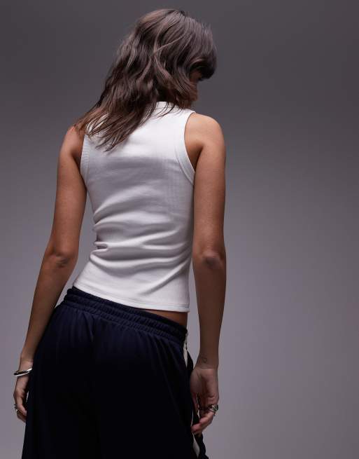 Topshop - Canotta bianca a coste con scollo a vogatore, 4 di 4
