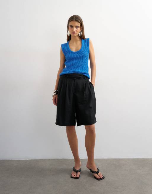 Topshop - Canotta blu in maglia tubolare, 2 di 4