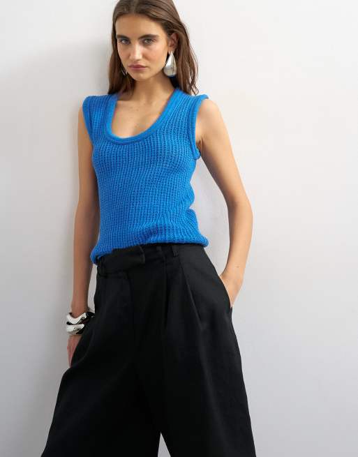 Topshop - Canotta blu in maglia tubolare, 3 di 4