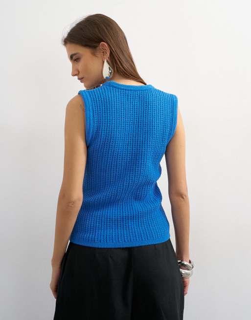 Topshop - Canotta blu in maglia tubolare, 4 di 4