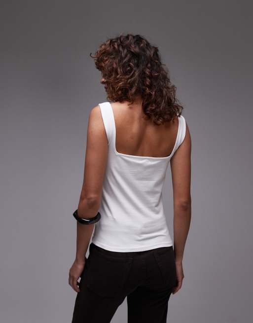 Topshop - Canotta color avorio con scollo quadrato e spalline spesse, 4 di 4