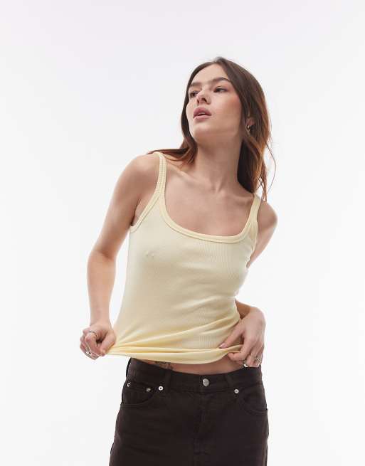 Topshop - Canotta color latticello a coste con scollo rotondo e spalline sottili