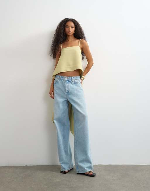 Topshop - Canotta color salvia con scollo squadrato e drappeggio sul retro, 2 di 4