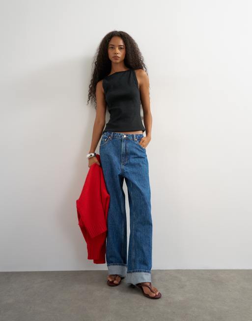 Topshop canotta con scollo a barchetta e dorso a vogatore in nero slavato, 4 di 4