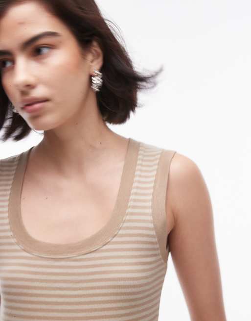 Topshop - Canotta con scollo rotondo a righe color pietra