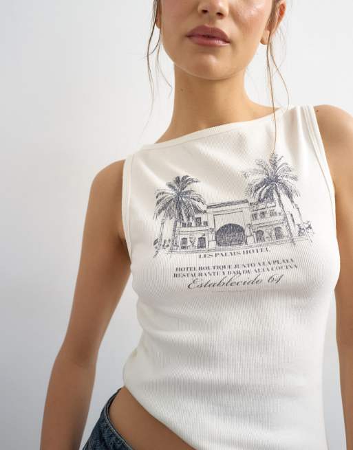 Topshop - Canotta écru con stampa di palme, 3 di 4