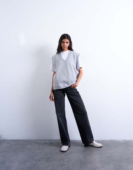 Topshop - Canotta felpata con scollo a V grigio mélange, 2 di 4