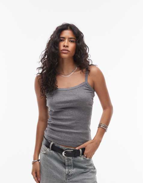 Topshop - Canotta grigia con bordi smerlati - view 1