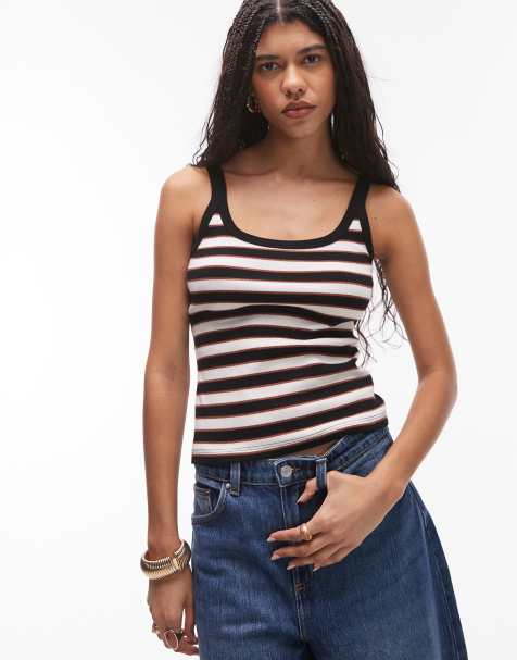 Topshop - Canotta nera a righe con spalline sottili e scollo rotondo - view 1