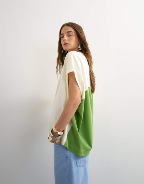 Topshop canotta oversize color block verde - view 1