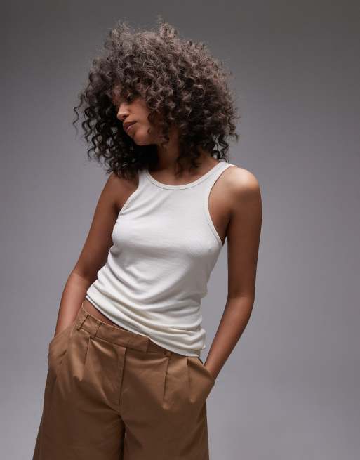Topshop - Canotta premium color avorio con scollo a vogatore