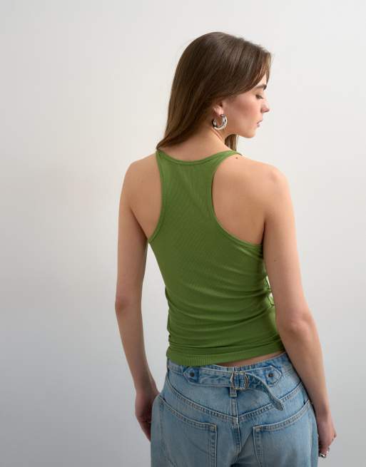 Topshop - Canotta premium con spalline sottili e scollo a vogatore ampio verde, 4 di 4