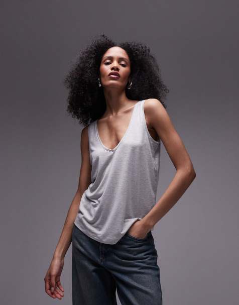 Topshop - Canotta premium extra larga grigio mélange con scollo a V - view 1