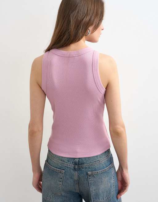 Topshop - Canotta rosa a coste con scollo a vogatore, 4 di 4