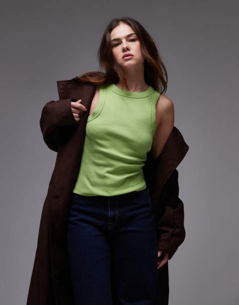 Topshop - Canotta verde lime a coste con scollo a vogatore - view 1