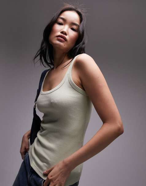 Topshop - Canotta verde tenue a coste con spalline sottili e scollo rotondo - view 1