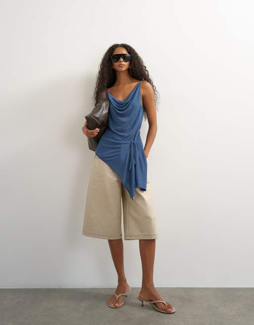 Topshop canottiera asimmetrica blu scuro, 3 di 4