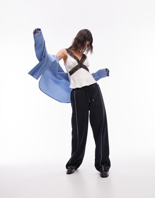 Topshop - Canottiera avorio con finiture in pizzo a contrasto, 2 di 5